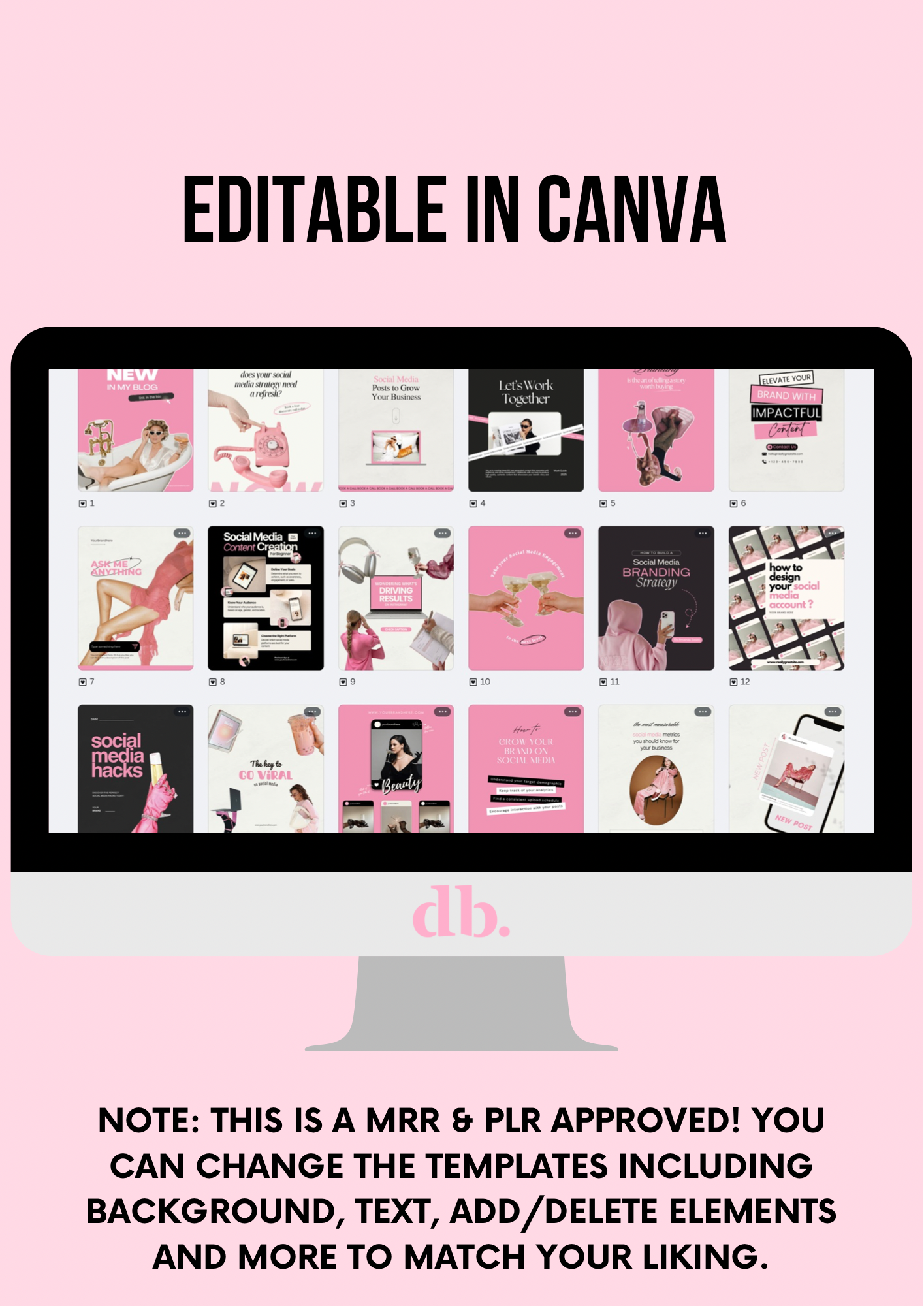 50 Pink Social Media Canva Template Bundle | Editable Templates in 3 Sizes (Resell License Included)