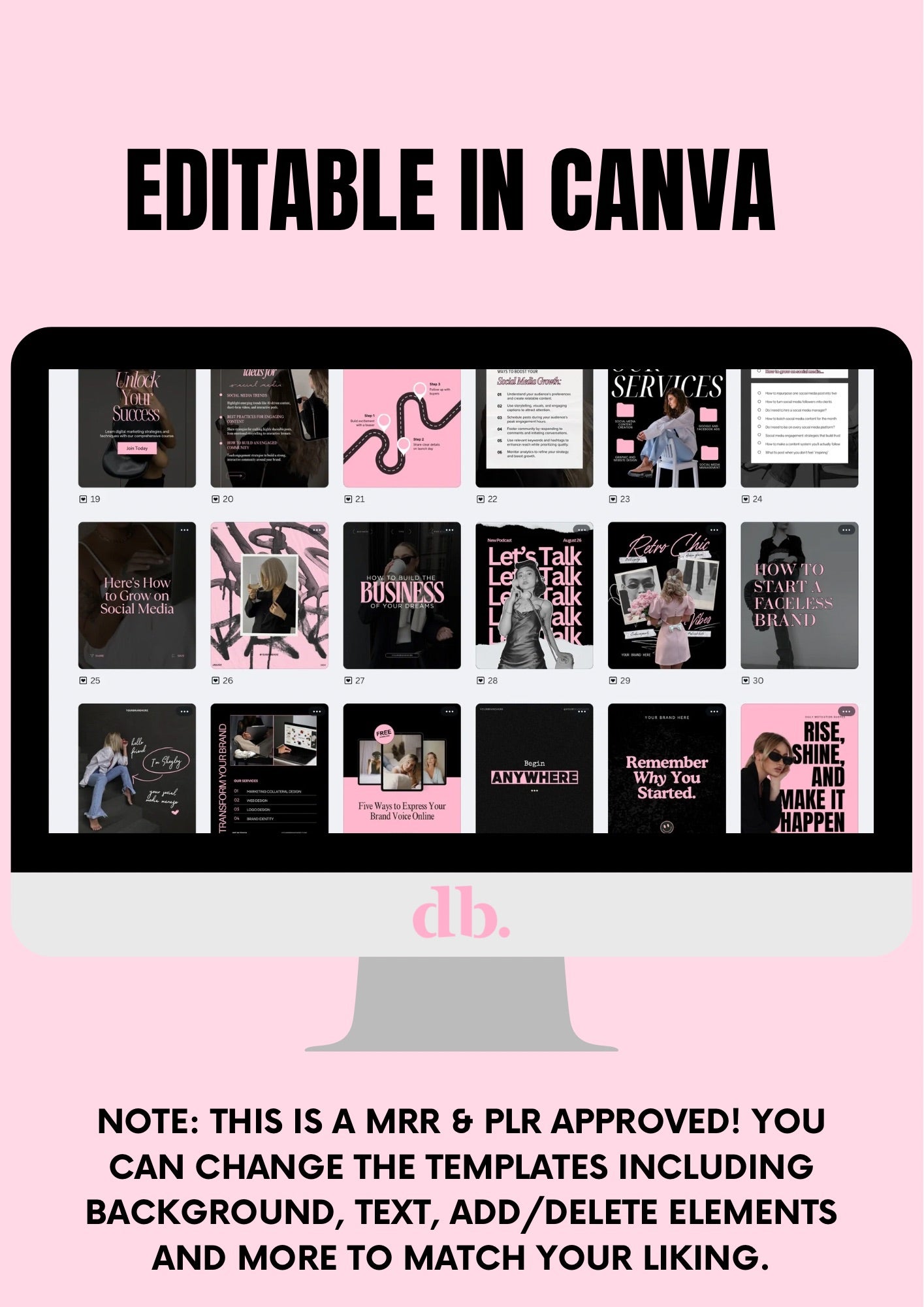 100 Pink & Black Instagram Templates|Social Media Canva Template Bundle | Editable Templates (Resell License Included)