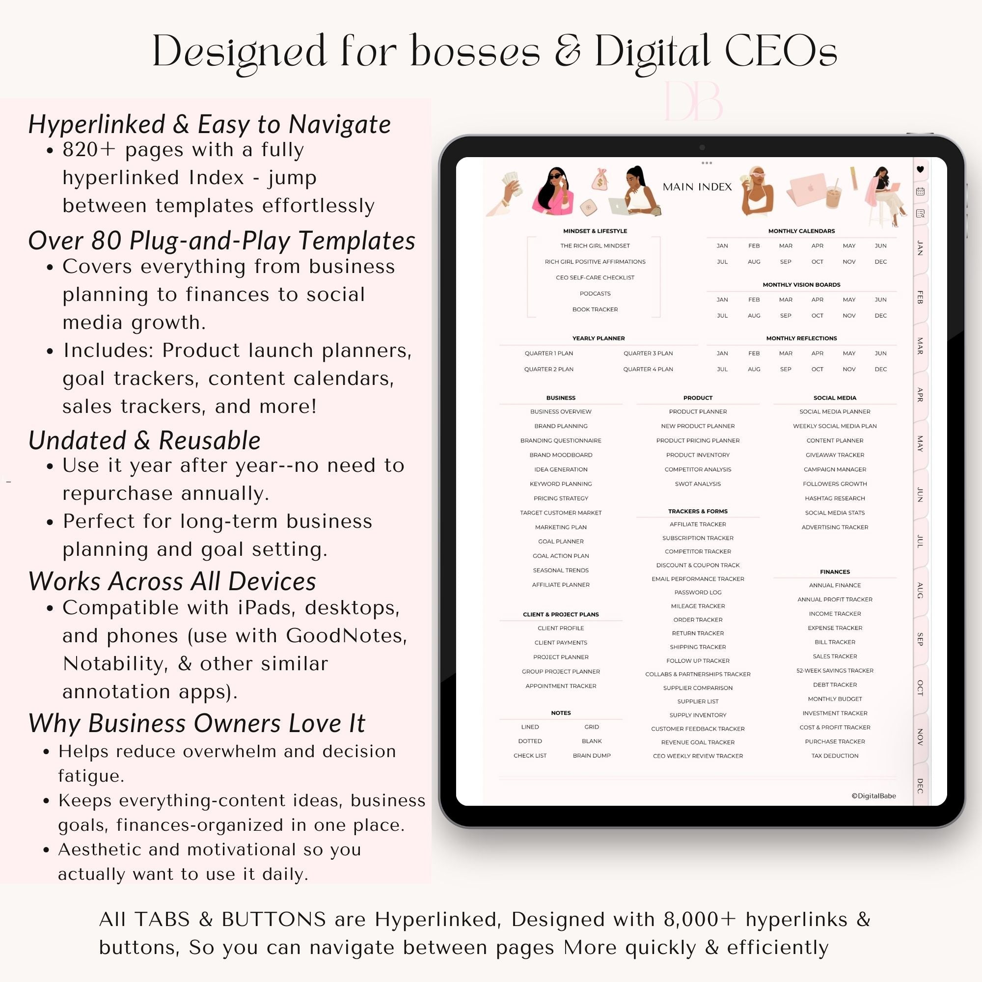 Rich Girl Business Planner – Digital Planner for Women Entrepreneurs, Boss Babe Planner, GoodNotes & iPad Compatible