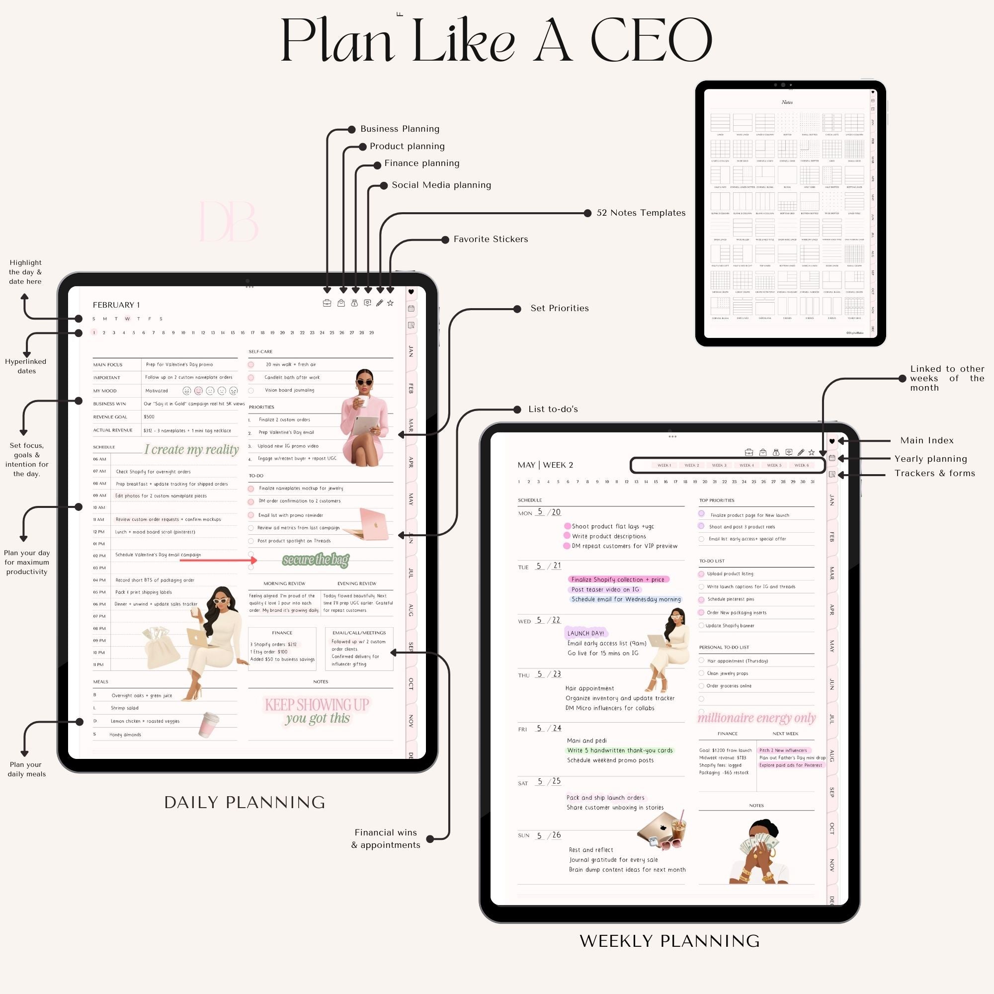 Rich Girl Business Planner – Digital Planner for Women Entrepreneurs, Boss Babe Planner, GoodNotes & iPad Compatible