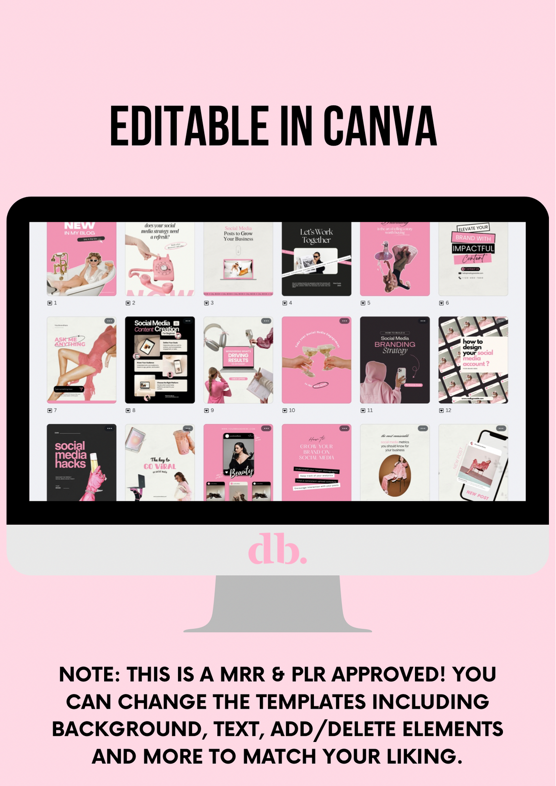 50 Pink Social Media Canva Template Bundle | Editable Templates in 3 S