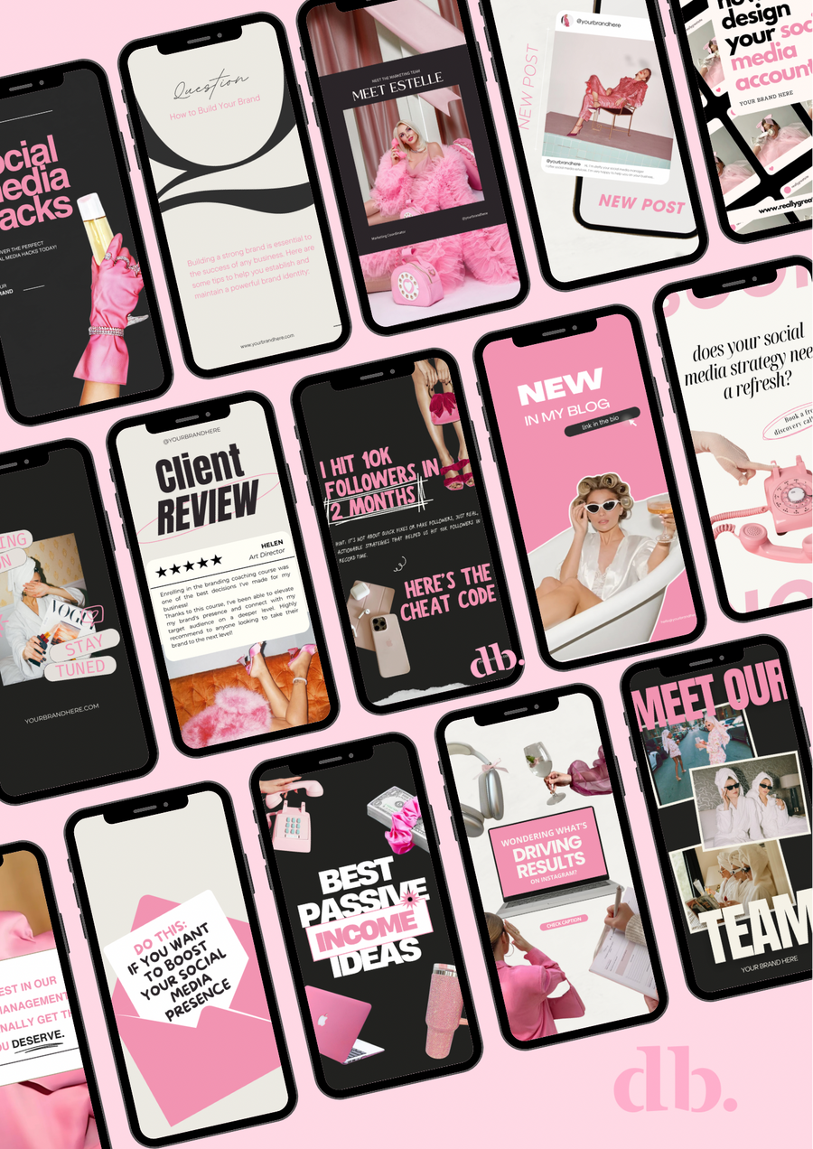 50 Pink Social Media Canva Template Bundle | Editable Templates in 3 S