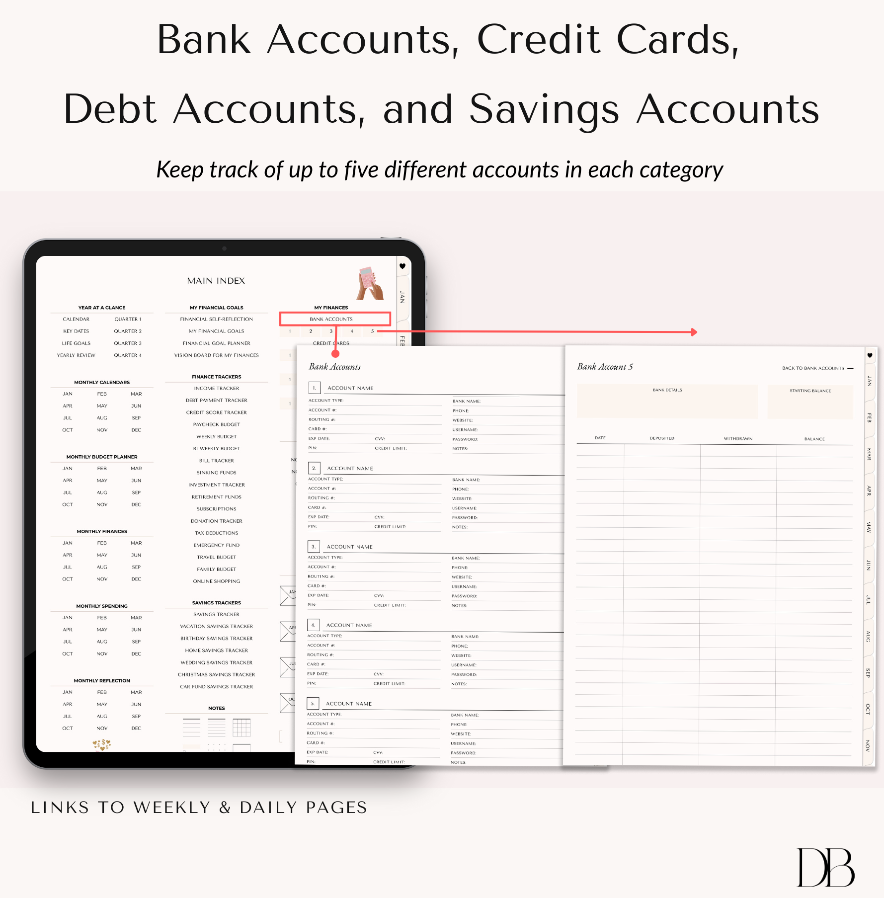 Digital accounting software interface on a tablet with account management features.